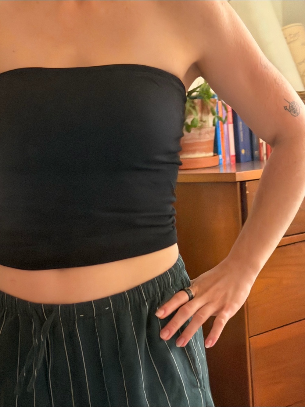 A New Day Black Strapless Tube Crop Top